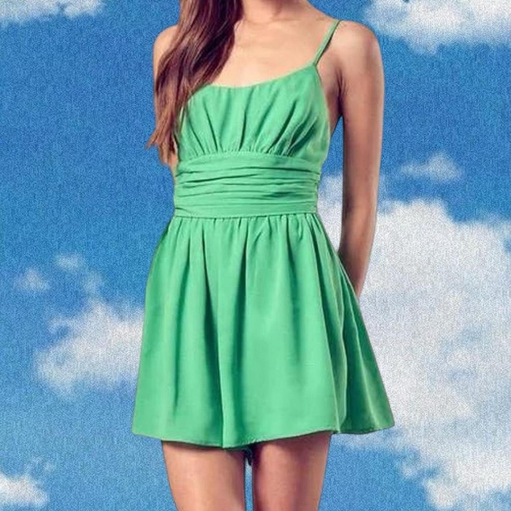 Green Mini Dress with Bow Closure